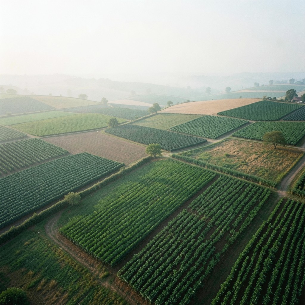 Wide view of mixed farmland plots used as reference for yield study panels